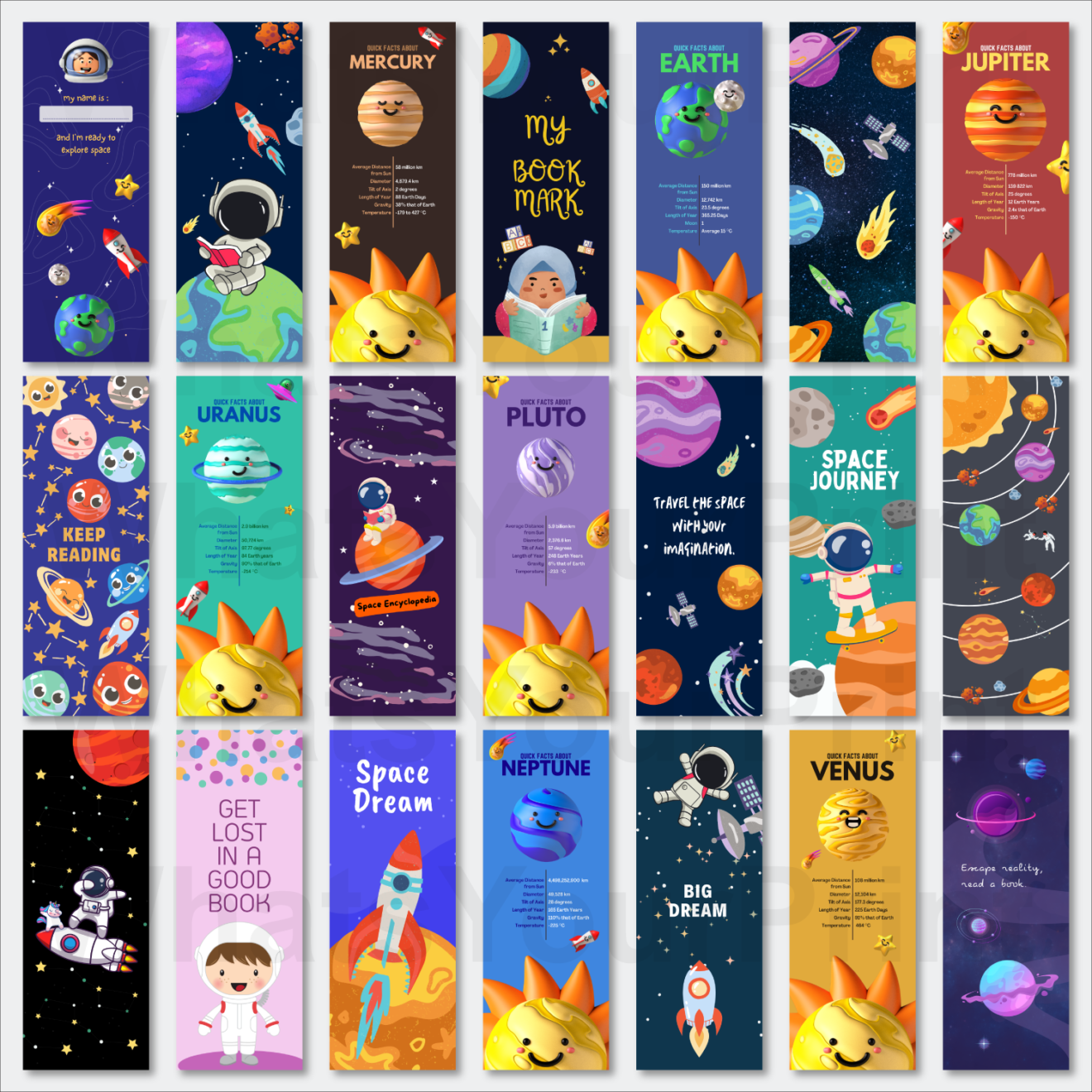 Solar System Bookmark Design Solar System - Set of 12 Bookmarks - WhatsYourPrint Online Printing