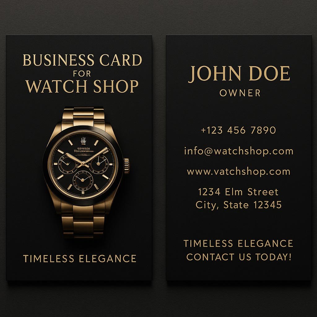 Black and gold luxury business card for watch retailers