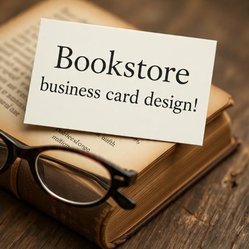 Illustrated book-themed business card with reading elements