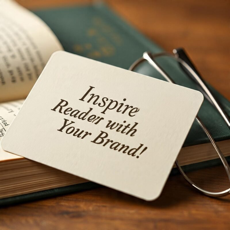 Handmade kraft paper bookstore business card with ink stamp and torn edges