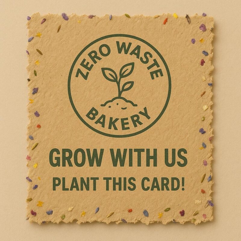 Sustainable seed paper bakery business card that grows into plants