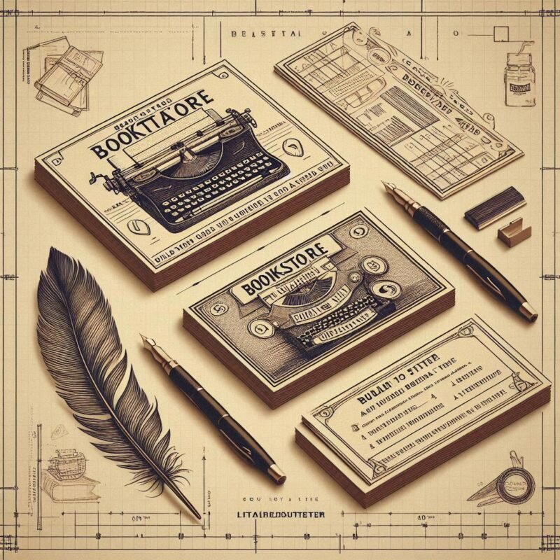 Navy blue bookstore card with gold foil and monogram