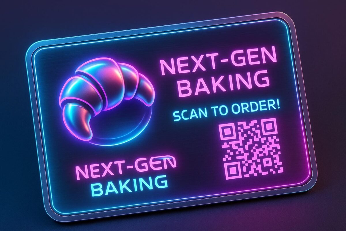 Vibrant and playful bakery business card with cupcake illustrations