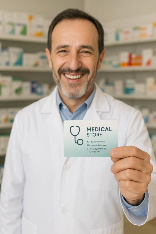 Professional Medical Store Business Card Design for Pharmacies
