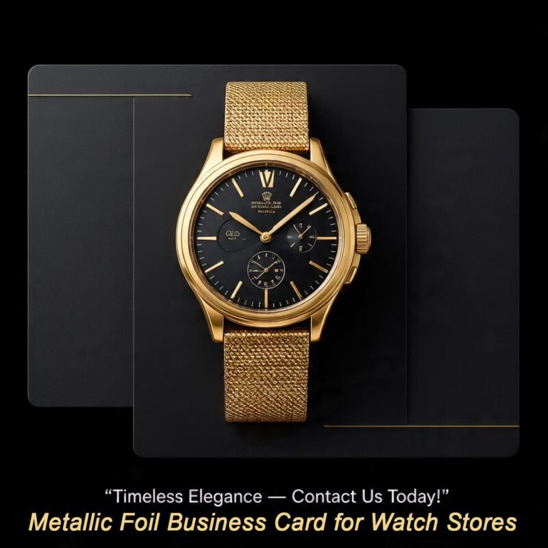 Shiny silver foil business card for high-end watch shops