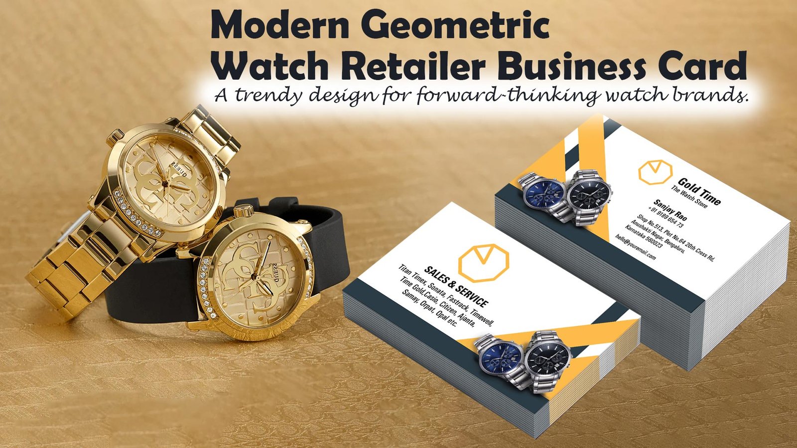Contemporary geometric-patterned business card for watch shops