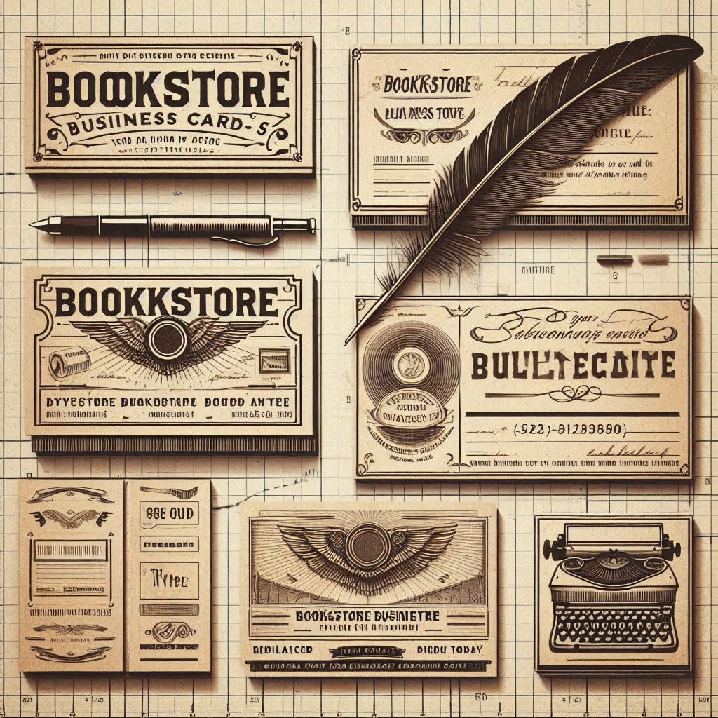 Vintage blueprint style layout of bookstore business cards