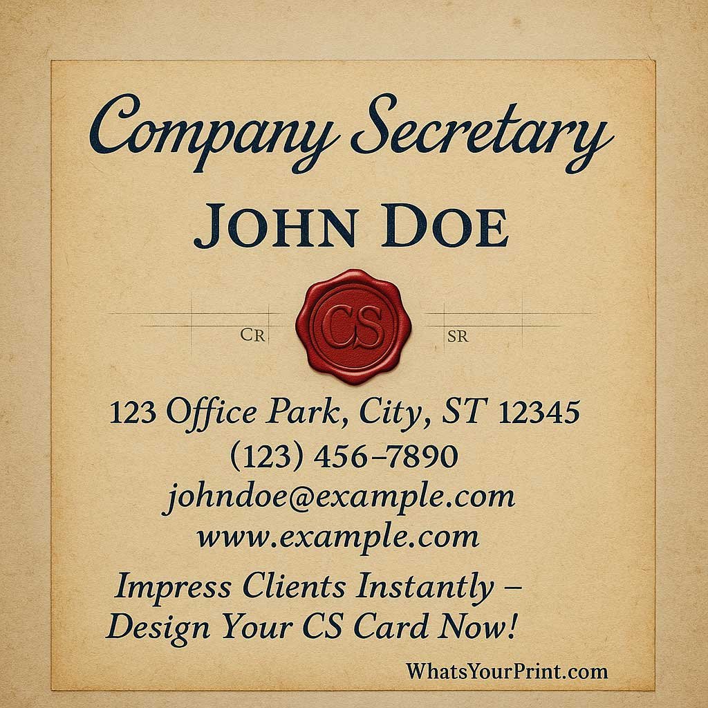 Premium Company Secretary Business Card Design with Gold Foil & Navy Blue Theme | WhatsYourPrint