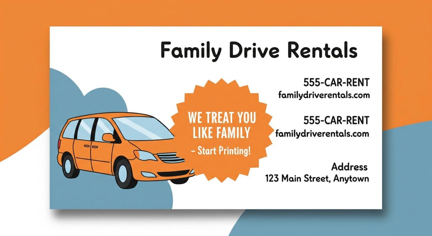 Warm & Friendly Business Card for Family-Owned Car Rentals