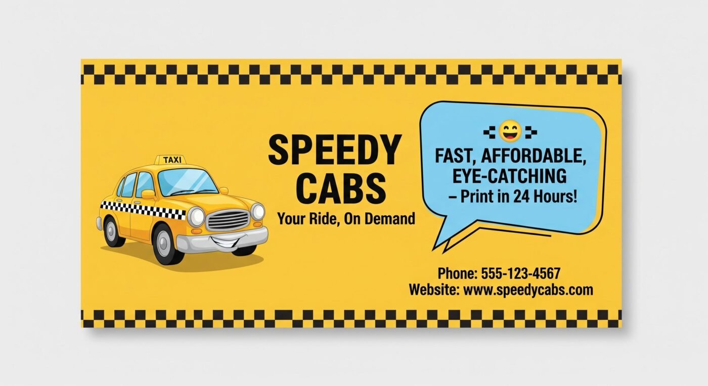 Vibrant Taxi Rental Business Card – Eye-Catching Checkered Design