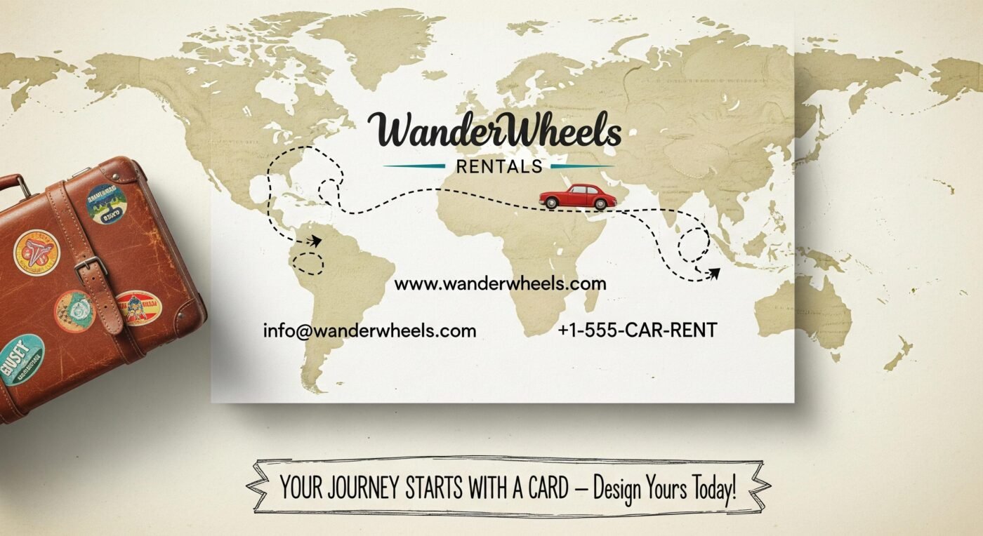 Adventure-Themed Business Card for Travel Car Rentals