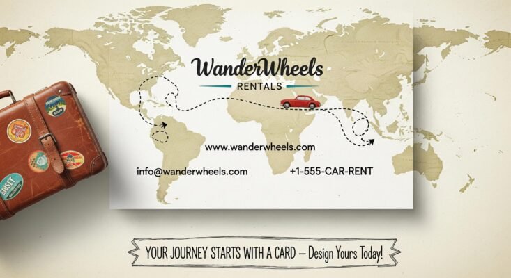 Adventure-Themed Business Card for Travel Car Rentals