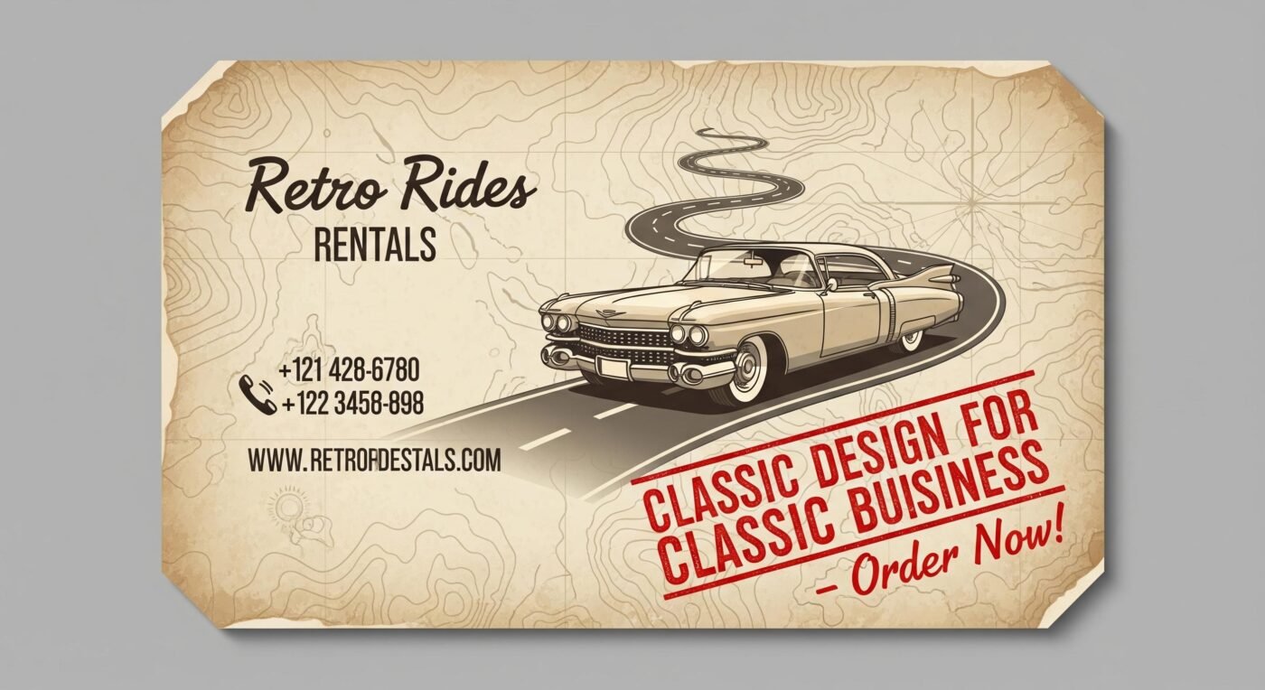 Retro Car Rental Business Card – Classic Design for Timeless Brands