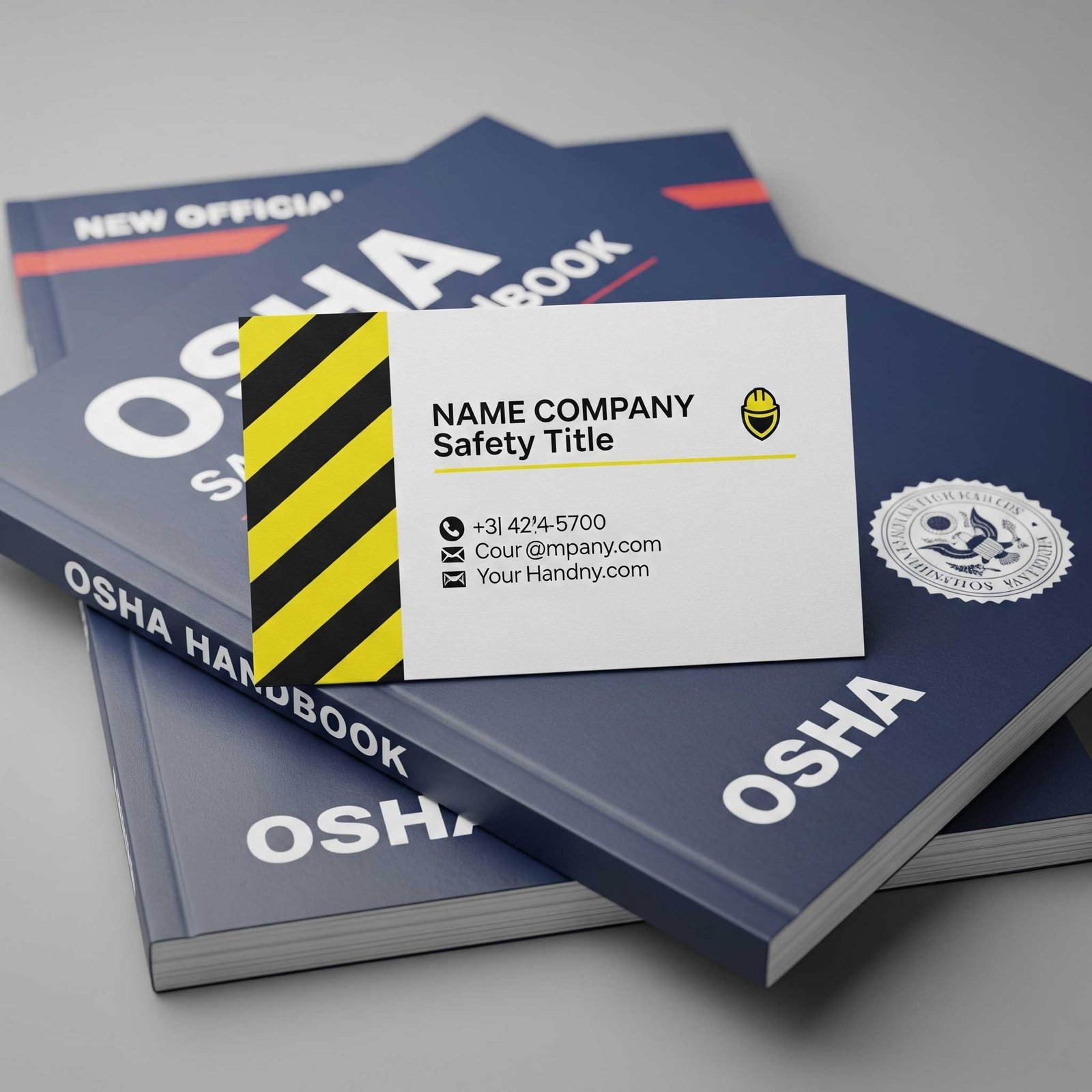 Construction business card with high-visibility safety striping design theme.