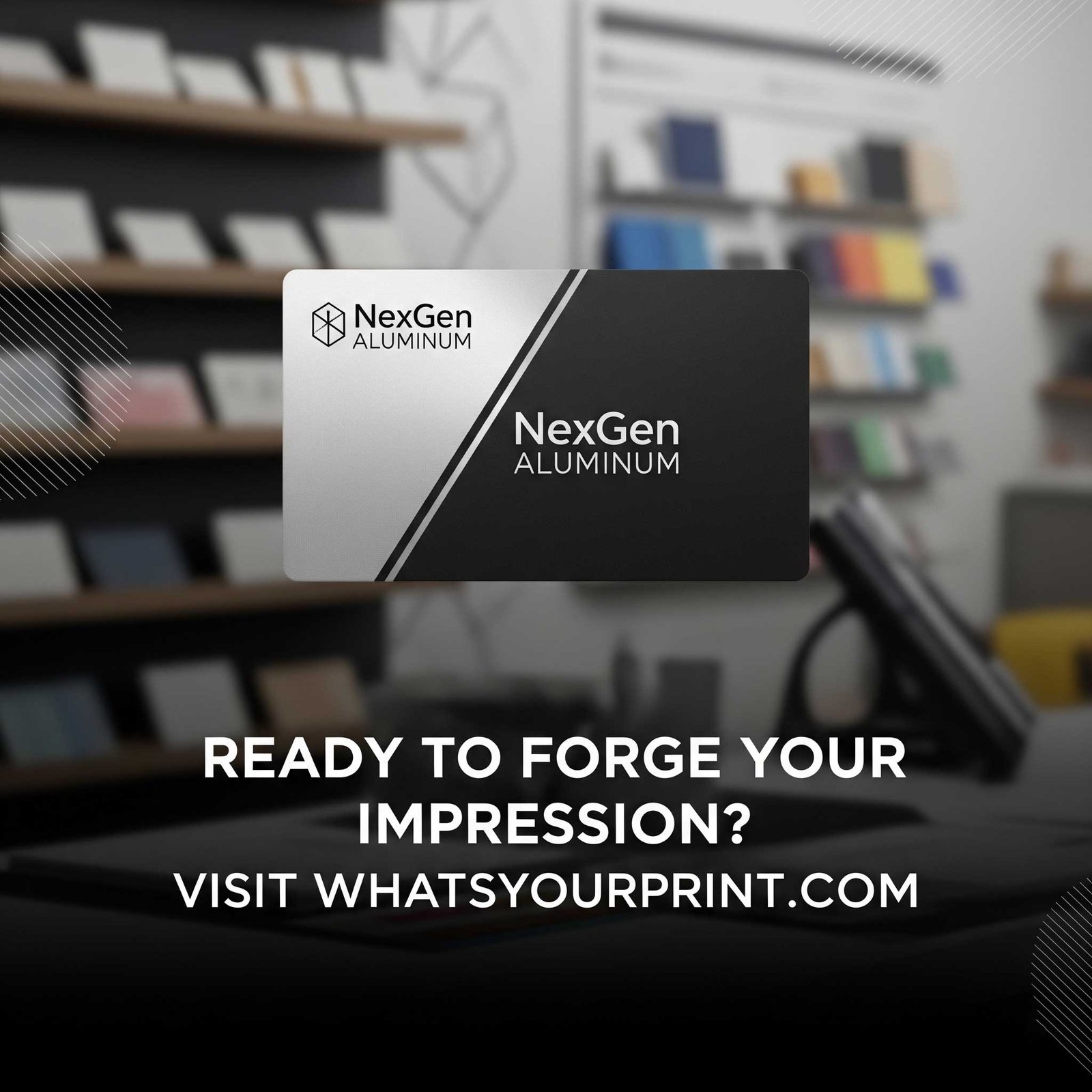 Call to action to order aluminium business cards from WhatsYourPrint.com