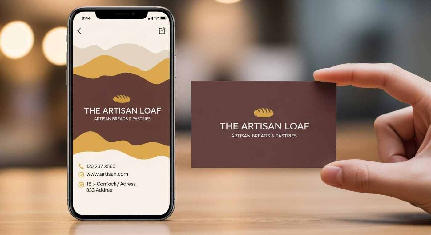 Comparing a digital custom bakery business cards mockup to the final printed product.