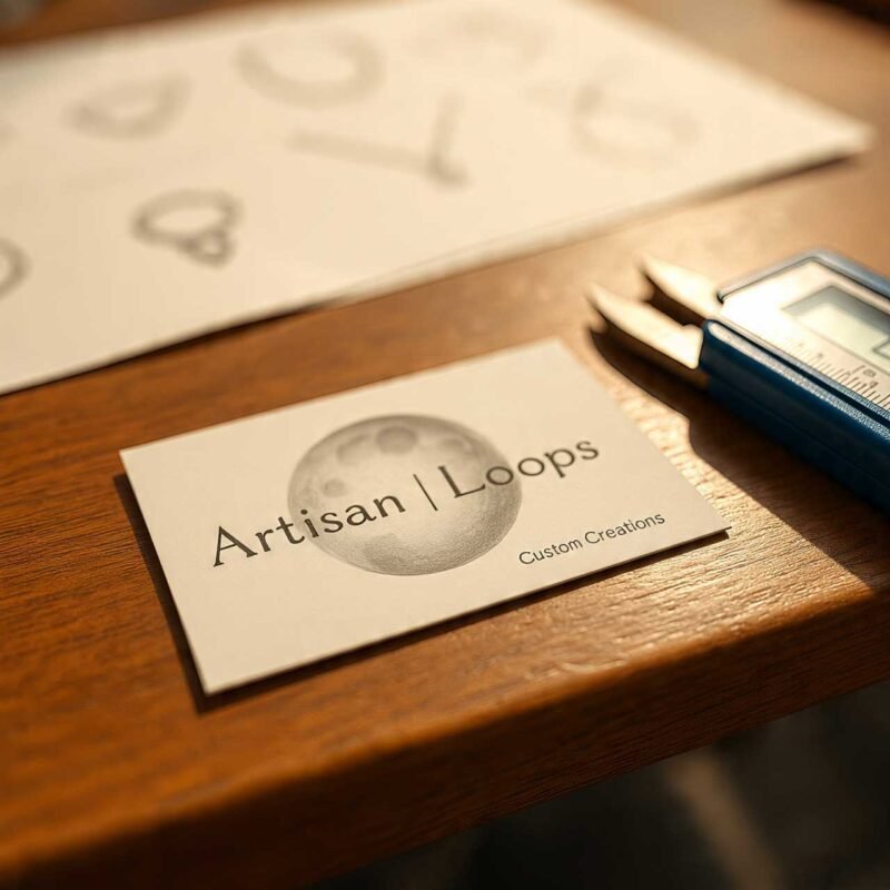 Uniquely custom-shaped pendant business card for a custom jewelry designer.