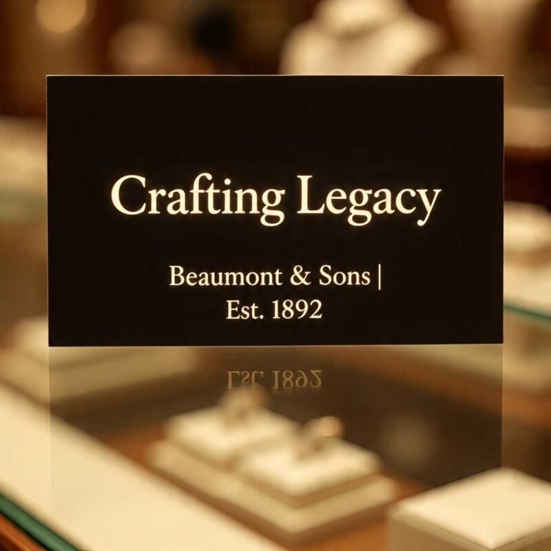 Dramatic luxury business card design for a high-end jewellery brand on a black background.