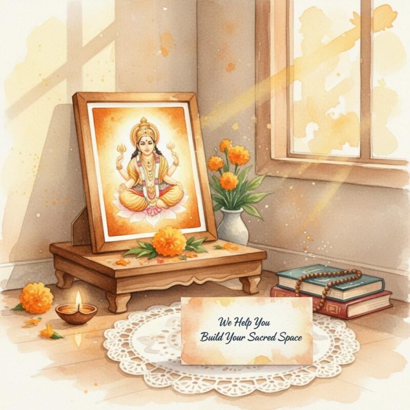 A serene home prayer corner featuring a personalized God photo frame from WhatsYourPrint.