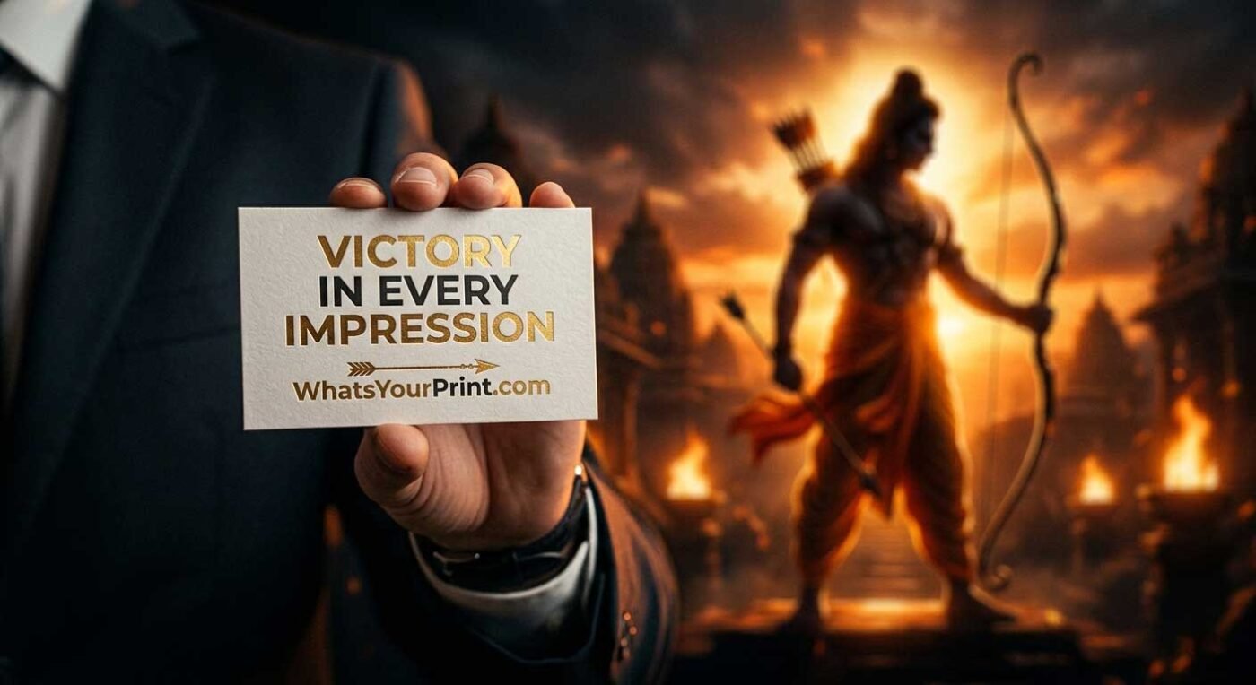 WhatsYourPrint business card representing the victory of Dharma on Ram Navami.