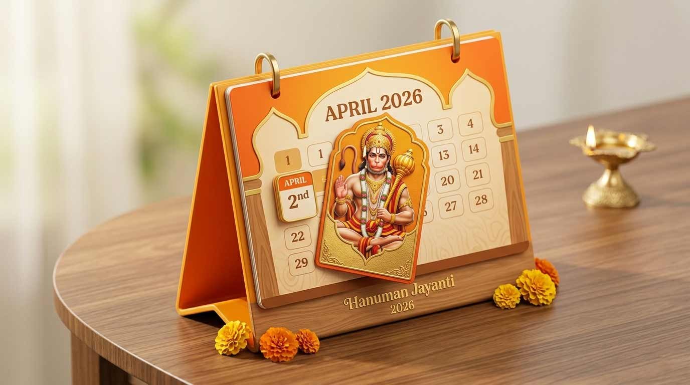 Hanuman Ji Bookmark pointing to April 2, the date for Hanuman Jayanti 2026.
