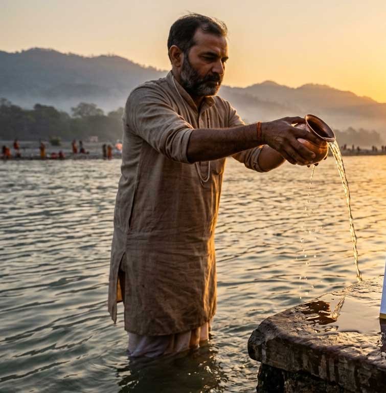 Ritual of offering water to Sun God on Ram Navami with WhatsYourPrint card.