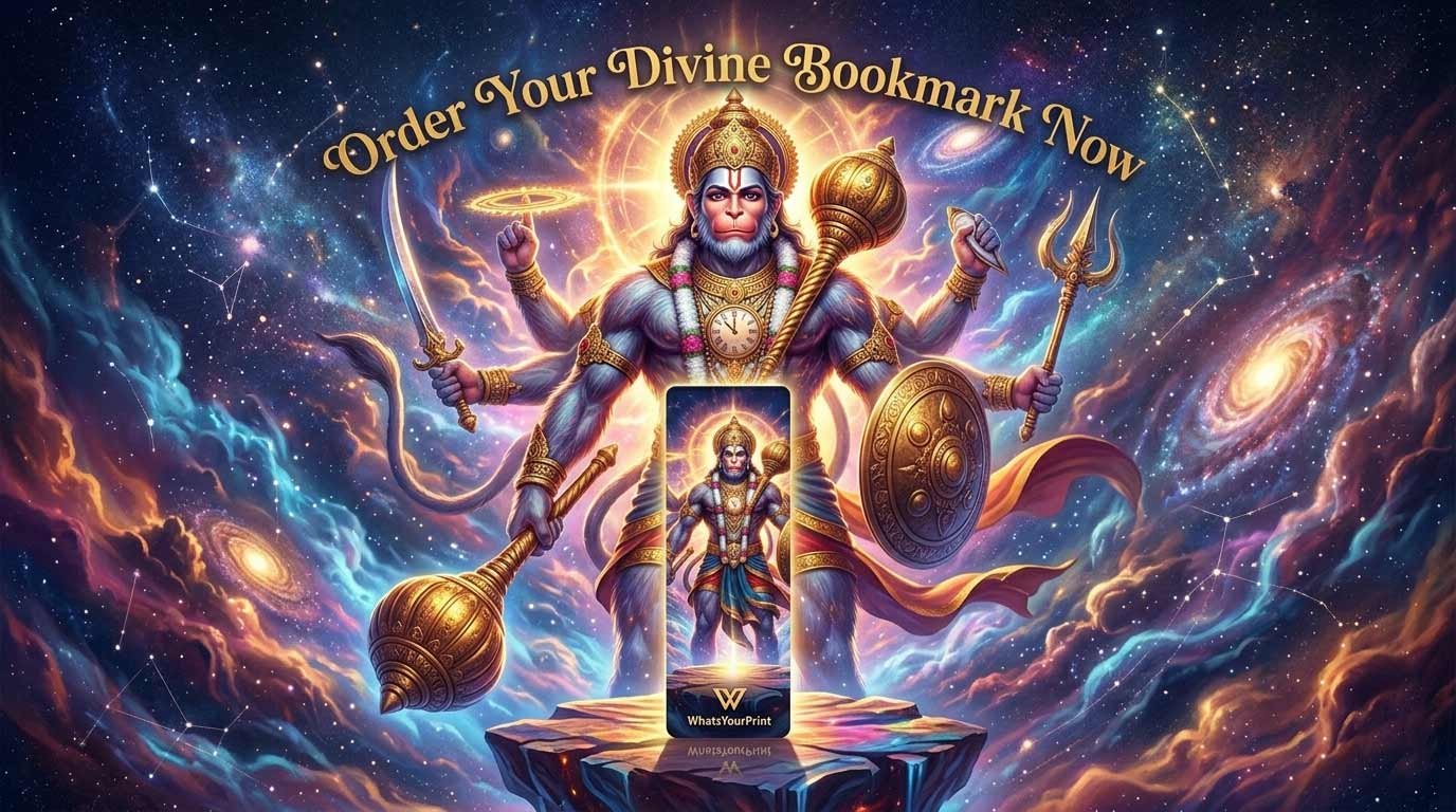 Hanuman Ji as Rudravatar on a premium bookmark for Hanuman Jayanti 2026.