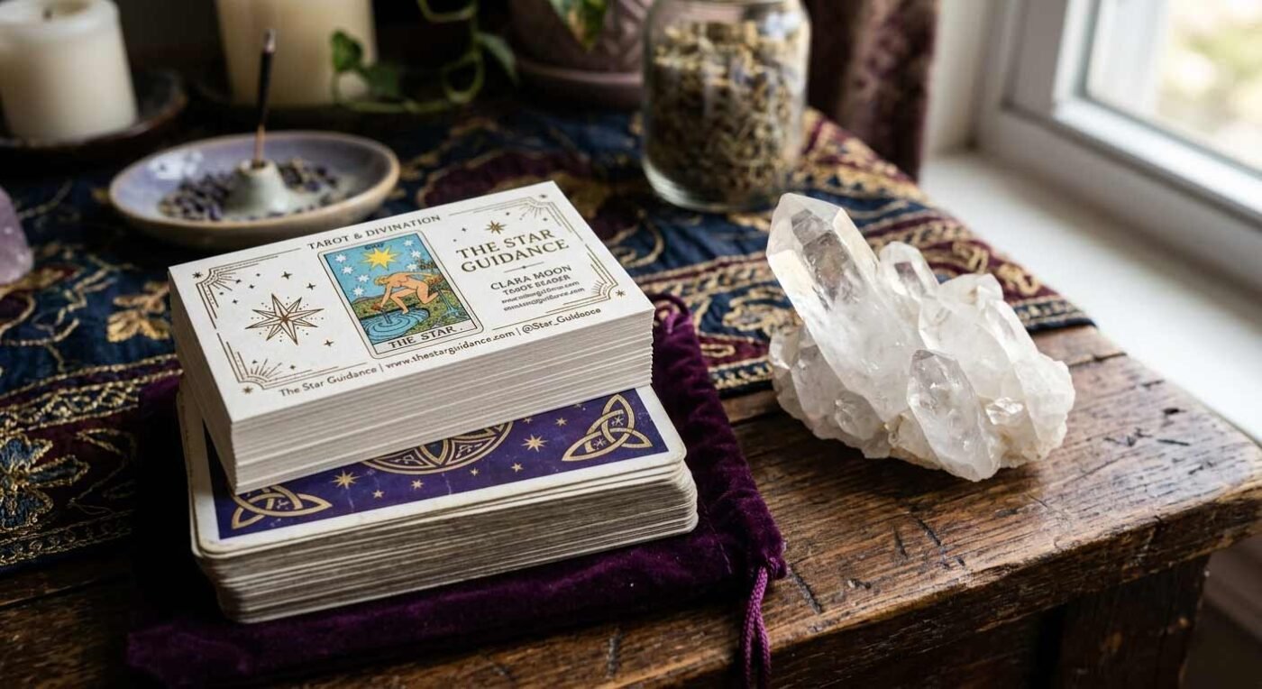 Tarot-themed astrologer business card for divination experts.
