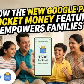Indian parent and teenager using the Google Pay Pocket Money feature safely at home