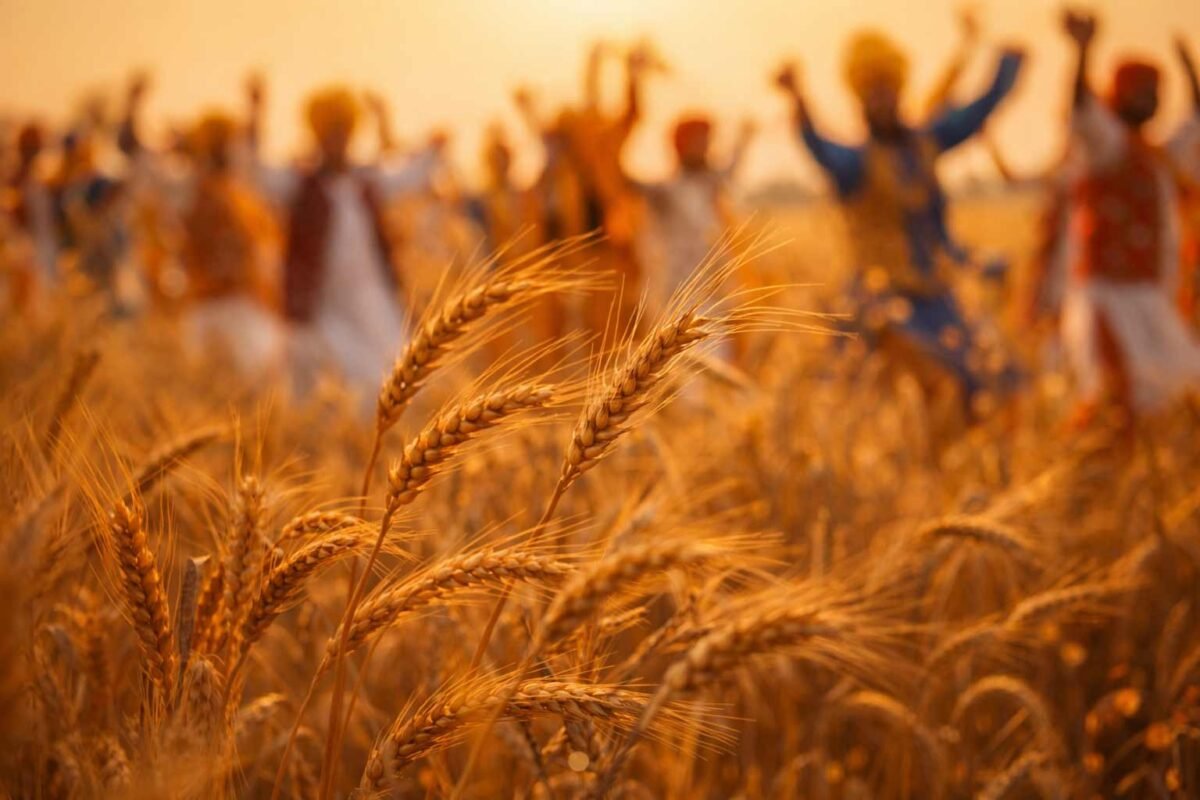 Close-up of golden wheat stalks during the Baisakhi harvest season.