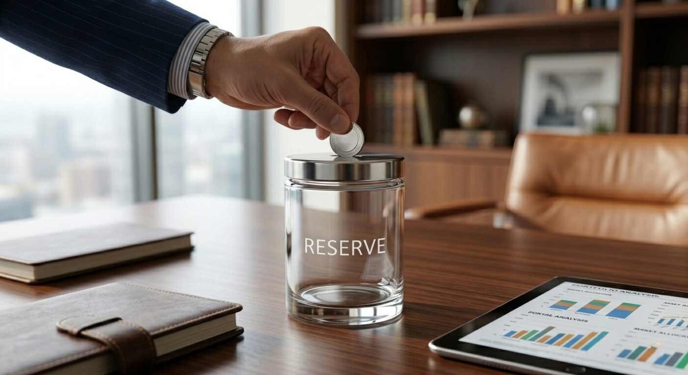 A professional hand adding to a reserve fund to represent a voluntary insurance deductible.