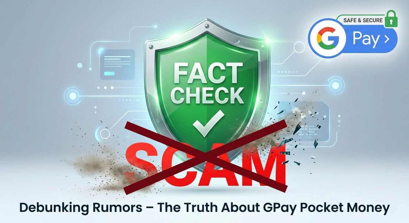 Fact check shield debunking viral Google Pay Pocket Money scam claims.