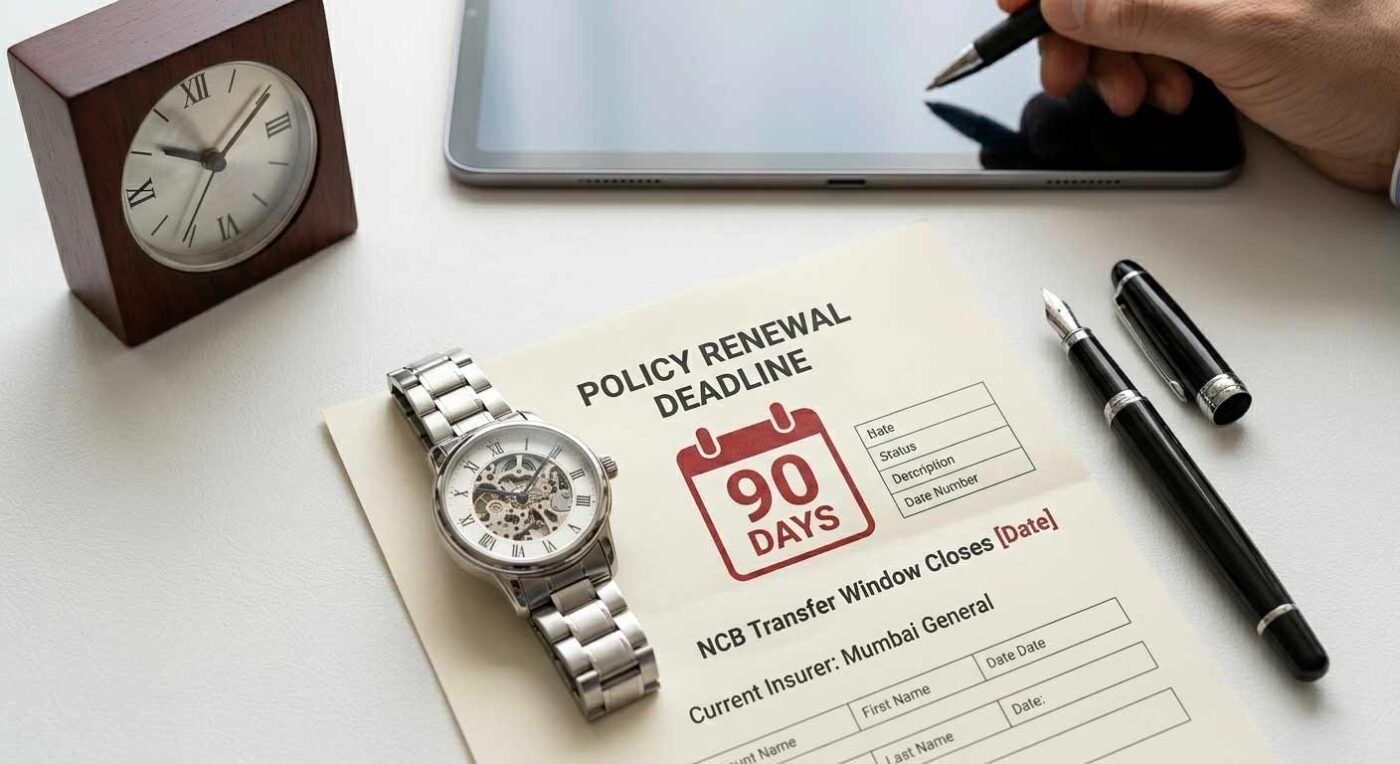 A luxury watch and insurance documents highlighting the 90-day window for NCB transfer.
