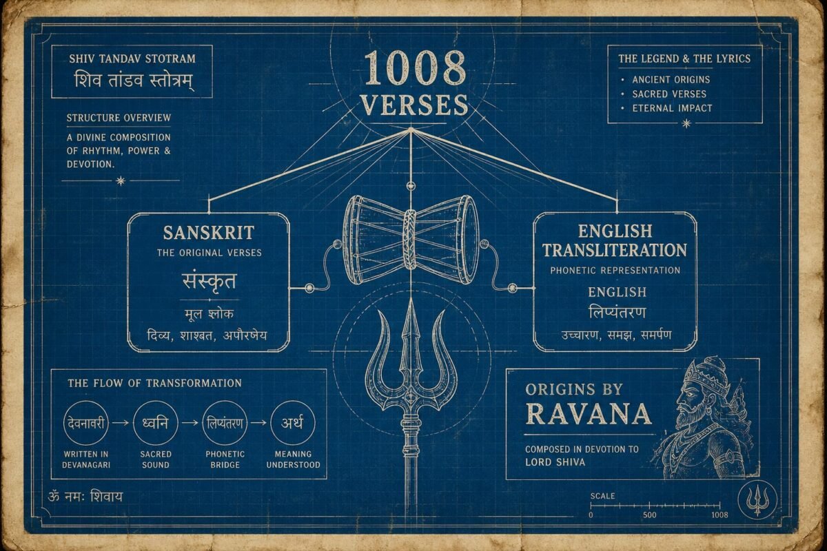 Technical illustration of a PDF icon processing Sanskrit verses into English translation and pronunciation guides.