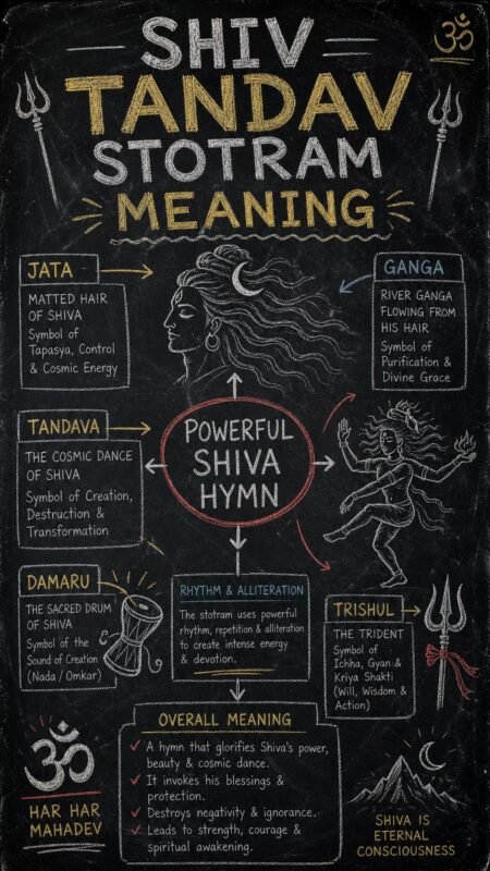 Chalkboard drawing diagram breaking down the meaning of Shiv Tandav Stotram.
