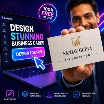 An attractive featured image showcasing the WhatsYourPrint Business Card Maker online platform with a premium, horizontal visiting card layout.
