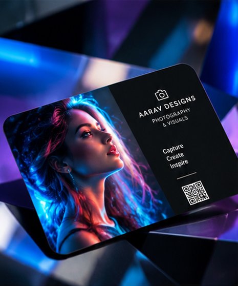 A modern and bold photo calling card mockup designed with a high-resolution artistic photo and custom rounded corners.