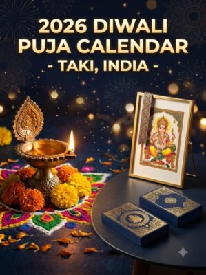 2026 Diwali Puja and Deepavali Puja Calendar for Taki India featuring festive decor and custom gift items from WhatsYourPrint.