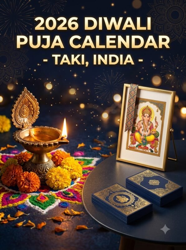 2026 Diwali Puja and Deepavali Puja Calendar for Taki India featuring festive decor and custom gift items from WhatsYourPrint.